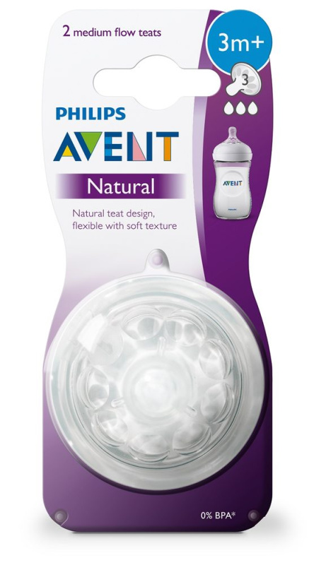 AVENT Dudlík NATURAL 3 střední průtok, 2 ks