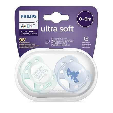 AVENT Šidítko Ultrasoft Text 0-6 m chlapec, 2 ks