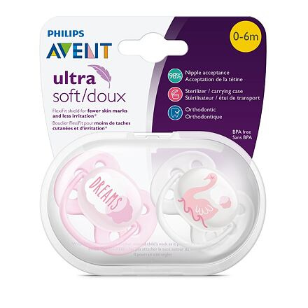 AVENT Šidítko Ultrasoft Text 0-6 m dívka, 2 ks