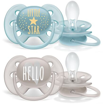 AVENT Šidítko Ultrasoft Text 6-18 m chlapec, 2 ks
