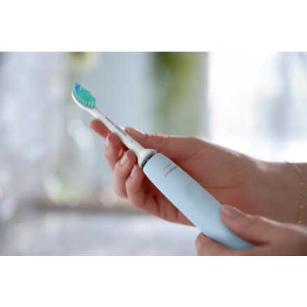 Philips Sonicare 2100 HX3651/12 sonický zubní kartáček, světle modrý, SmarTimer, QuadPacer, 14denní výdrž
