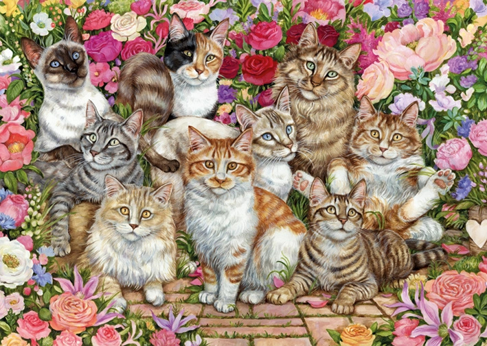 Puzzle Kočky mezi květy