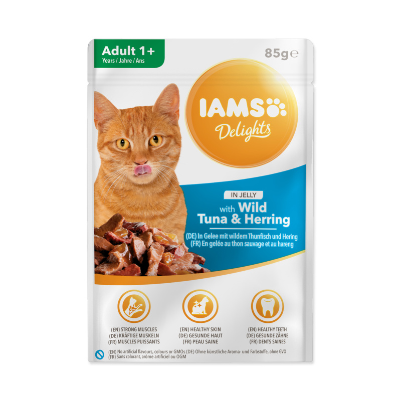 Kapsička IAMS Delights tuňák a sleď v želé 85 g