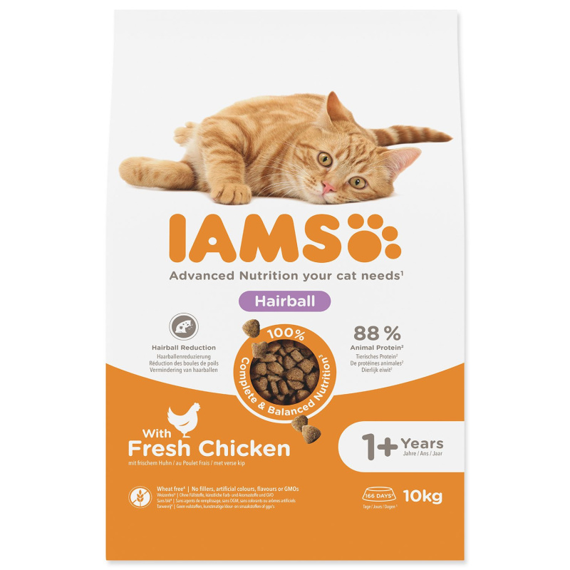 IAMS for Vitality Adult Cat Food Hairball Reduction with Fresh Chicken 10 kg
