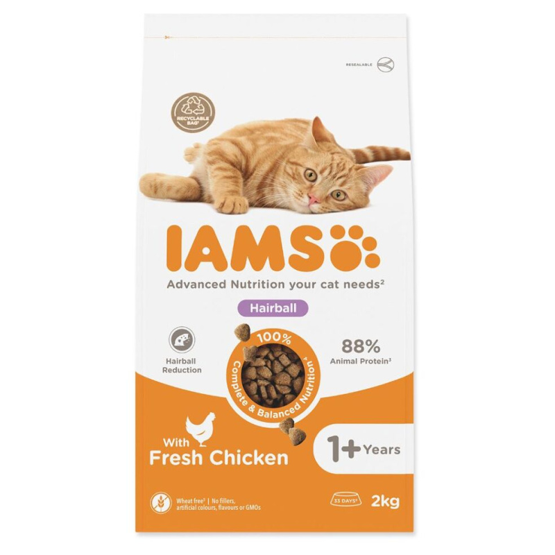IAMS for Vitality Adult Cat Food Hairball Reduction with Fresh Chicken 2 kg