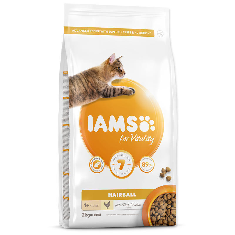 IAMS for Vitality Adult Cat Food Hairball Reduction with Fresh Chicken 2 kg