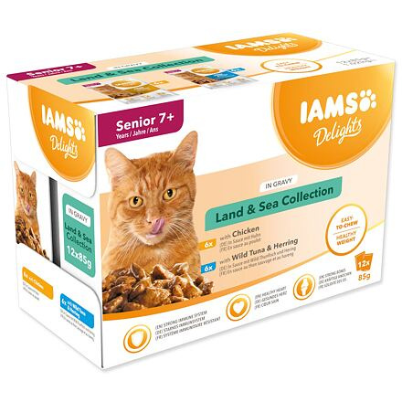 Kapsička IAMS Delights senior mořské a suchozemské maso v omáčce (12 x 85g) 1020 g