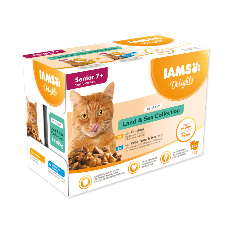 Kapsička IAMS Delights senior mořské a suchozemské maso v omáčce (12 x 85g) 1020 g