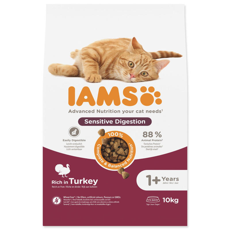 Krmivo IAMS Cat Adult Sensitive Digestion Turkey 10kg                     KS