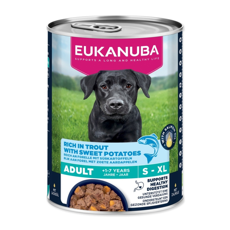 Konzerva EUKANUBA Adult bohatá na pstruha s batáty 400 g