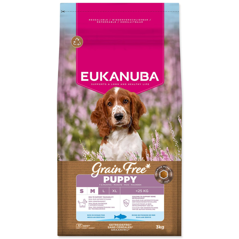 Krmivo EUKANUBA Grain Free Puppy Small & Medium rich in ocean fish 3kg