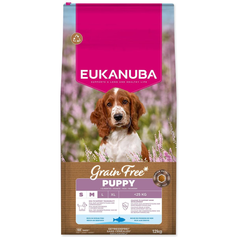 Krmivo  EUKANUBA Grain Free Puppy Small & Medium rich in ocean fish 12kg