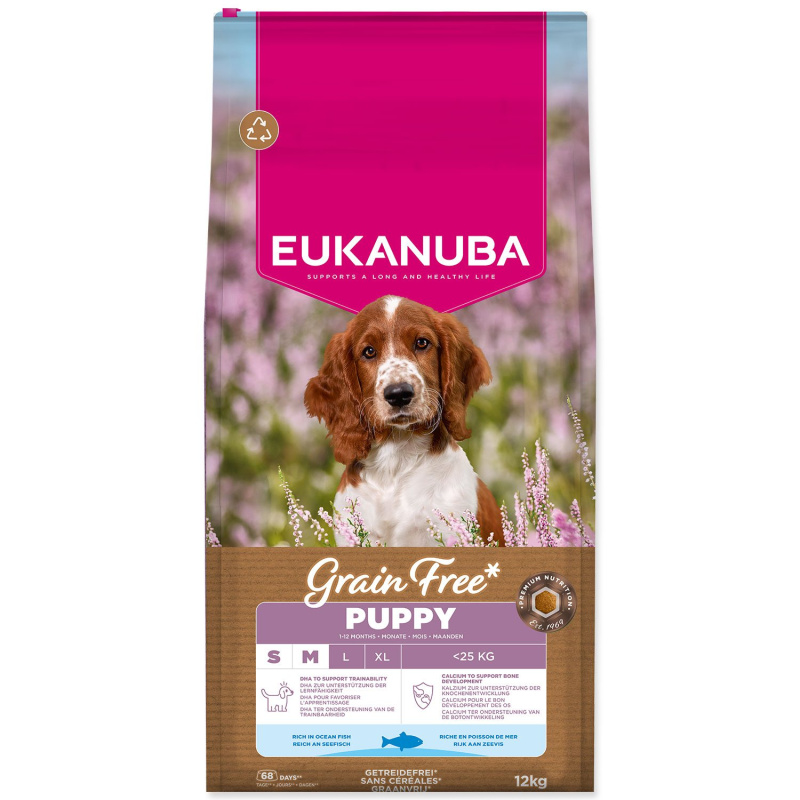 Krmivo  EUKANUBA Grain Free Puppy Small & Medium rich in ocean fish 12kg