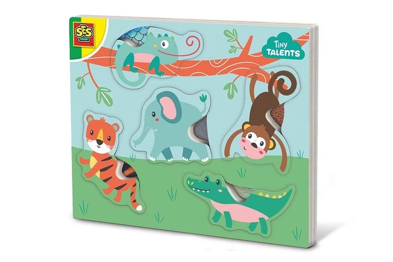 Ses dřevěné hmatové puzzle se zvířátky