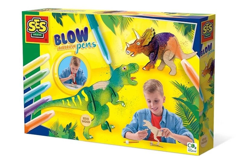 SES Creative foukací fixy s airbrush efektem – dinosauři