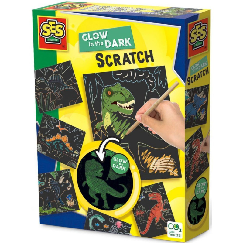 Vyškrabávací obrázky dinosauři svítící ve tmě