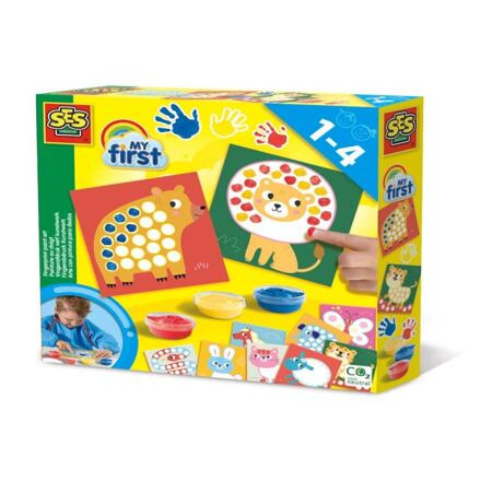 SES Creative Dobarvi si zvířátko baby set prstové barvy se šablonami