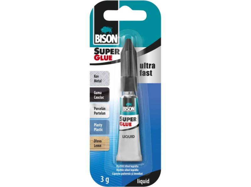BISON Sekundové lepidlo SUPER GLUE LIQUID Jumbo Card, 3 g