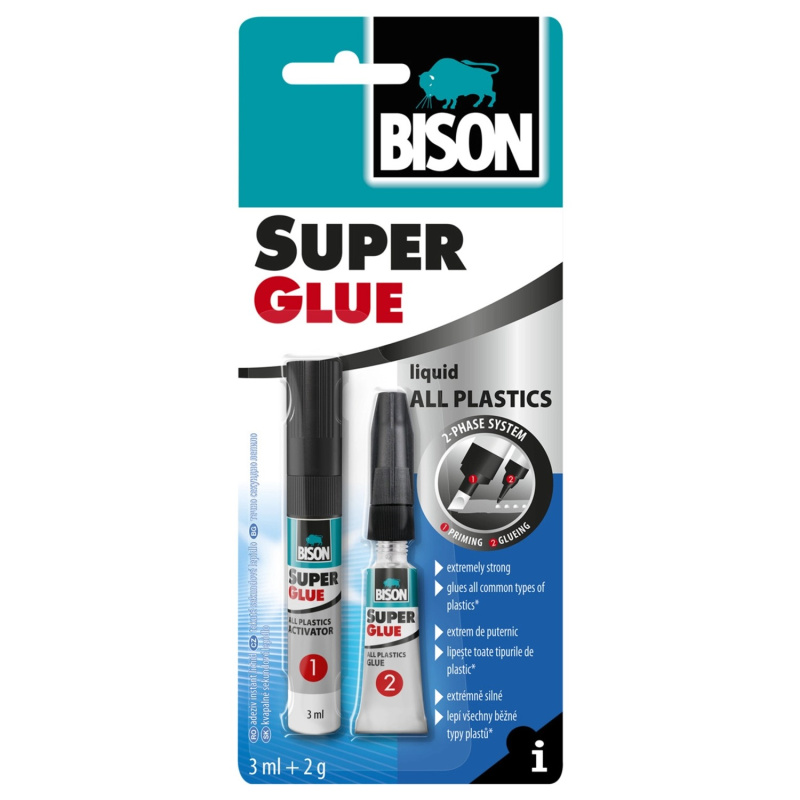 BISON Lepidlo na plasty SUPER GLUE All Plastic 3 ml + 2g