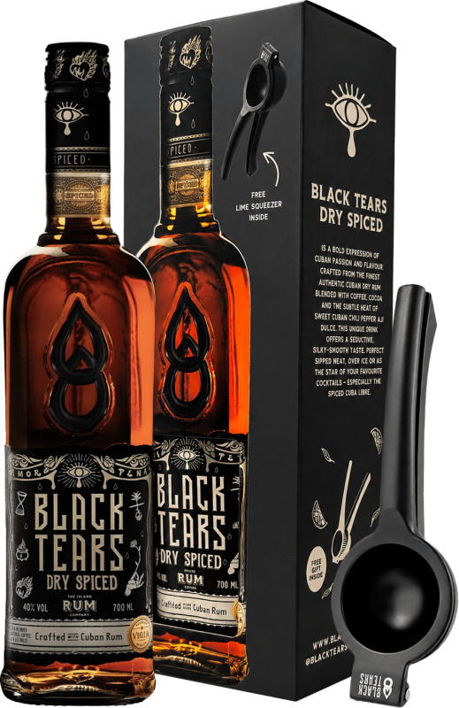 Black Tears Dry Spiced Rum v kartonu + odšťavňovač na citrusy 40% 0,7l (dárkové balení kazeta)