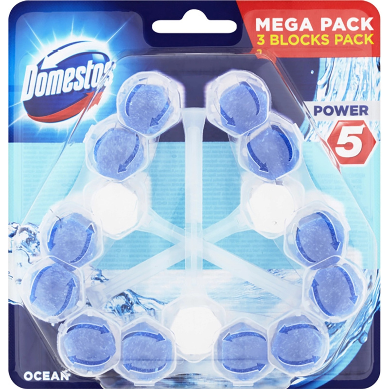 Domestos Power 5 Ocean Tuhý WC blok, 3 x 55 g