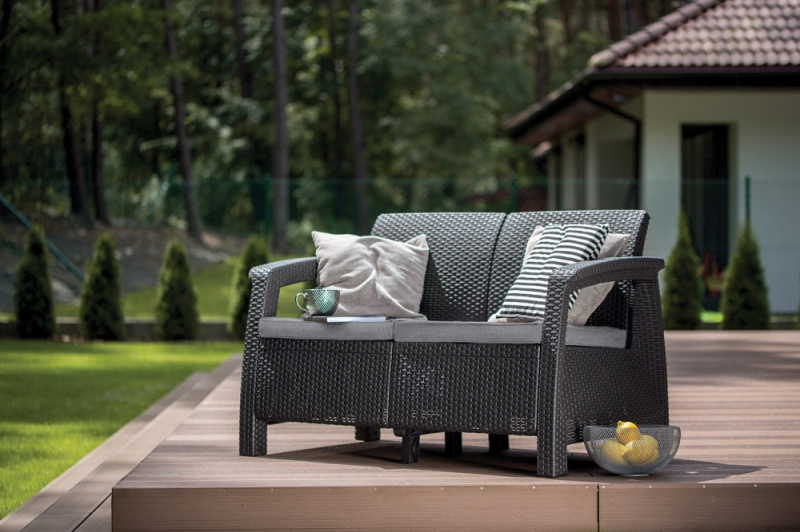 KETER Zahradní pohovka Corfu Love Seat - 128 x 70 x 79cm - grafit / šedá