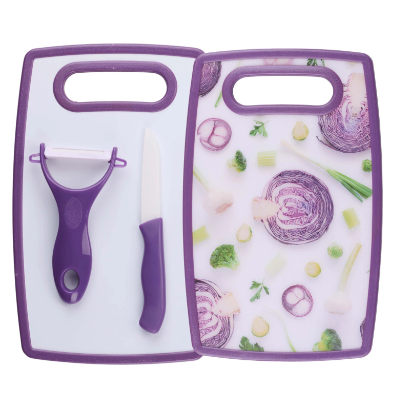 Kuchařský set ALPINA prkénko, škrabka, nůž MIX motivů