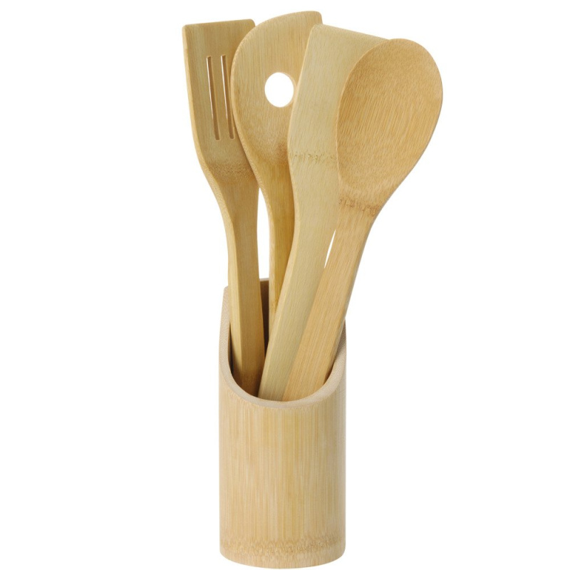 EH Excellent Houseware Sada příslušenství z bambusu, 5 prvků, kuchyňské doplňky béžová
