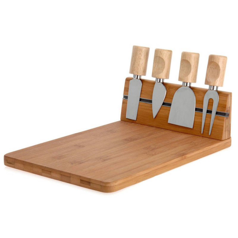 EH Excellent Houseware Bambusové krájecí prkénko pro podávání sýrů a občerstvení + 4 nože 784200650 hnědá