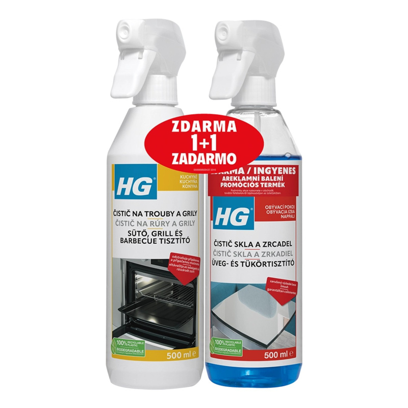 HG Čistič na trouby a grily 500 ml + HG čistič skla a zrcadel 500 ml