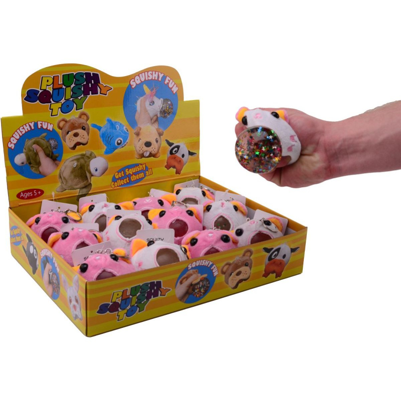 Mačkací plyšový míček zvířátko s třpytkami