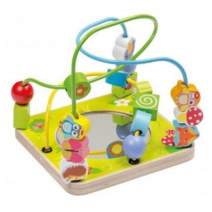 JOUÉCO dřevěný labyrint se zrcátkem a korálky 12m+