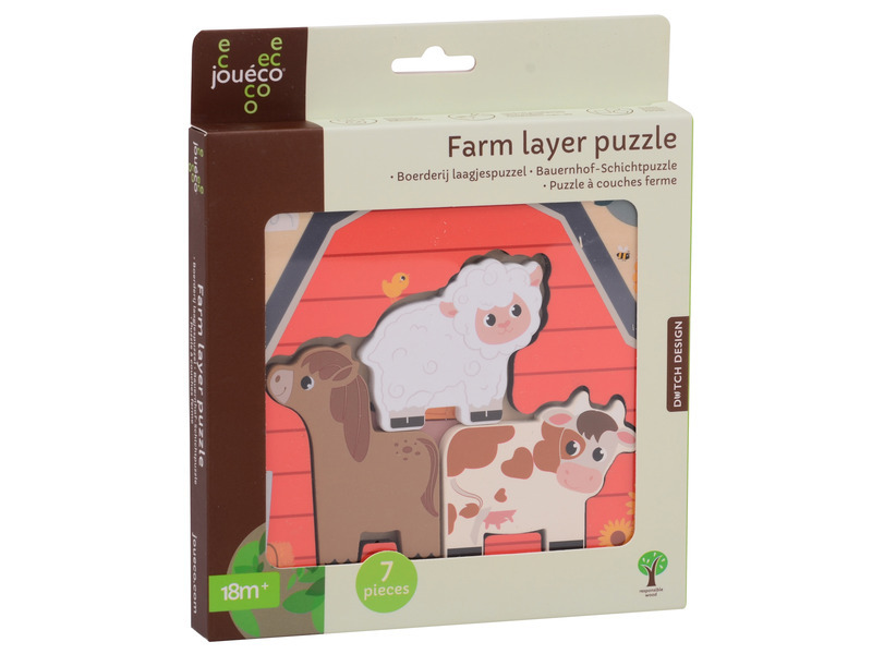Jouéco dřevěné vícevrstvé puzzle Farma 7ks 18m+
