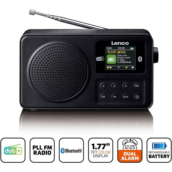 Lenco PDR-033 rádio DAB+/FM s Bluetooth černé Černá