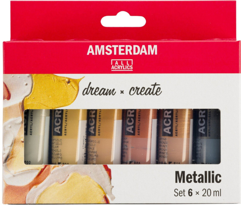 Sada akrylových barev Amsterdam Standard - metalické odstíny, 6 x 20 ml