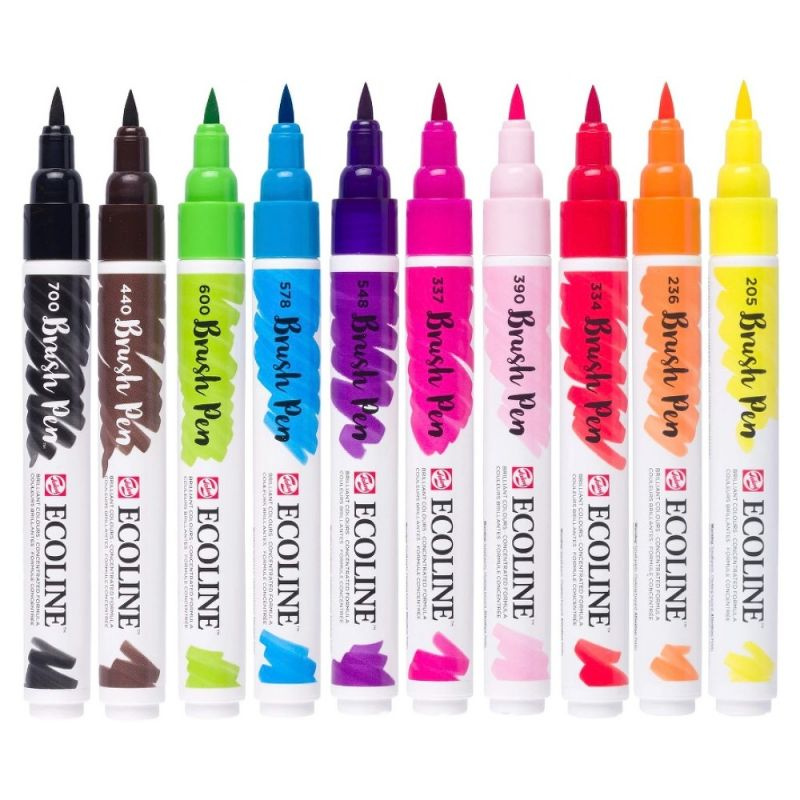 Akvarelové fixy se štětcovým hrotem ECOLINE sada (10ks) zářivé odstíny