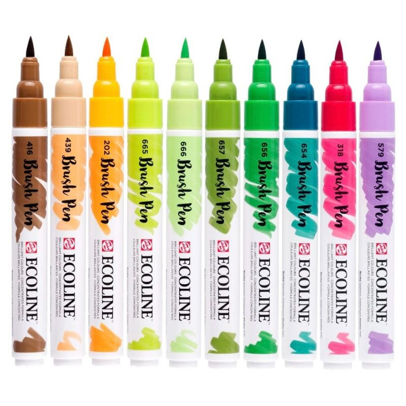 Akvarelové fixy se štětcovým hrotem ECOLINE sada (10ks) přírodní odstíny