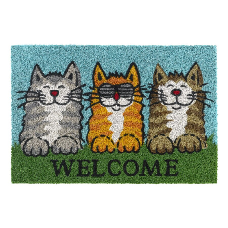 FLOMAT Kokosová vstupní rohož FLOMA Ruco Welcome Cats - délka 40 cm, šířka 60 cm, výška 1,5 cm