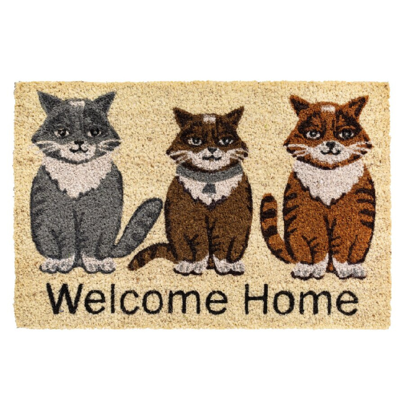 FLOMAT Kokosová vstupní rohož FLOMA Ruco Welcome Home Cats - délka 40 cm, šířka 60 cm, výška 1,5 cm