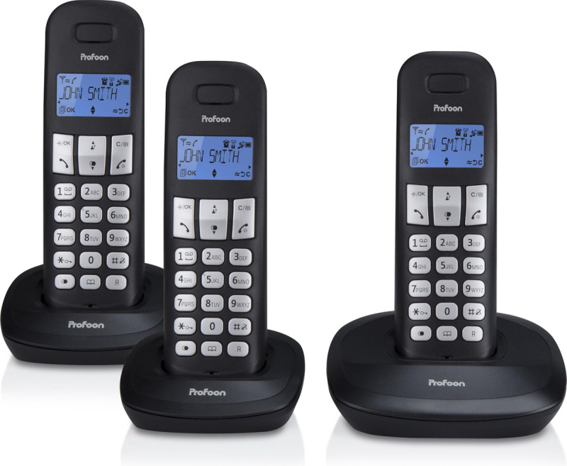 Bezdrátový pevný telefon Profoon PDX-1130 Wireless Dect Phone / 3 sluchátka / černá Varianta: ivi1