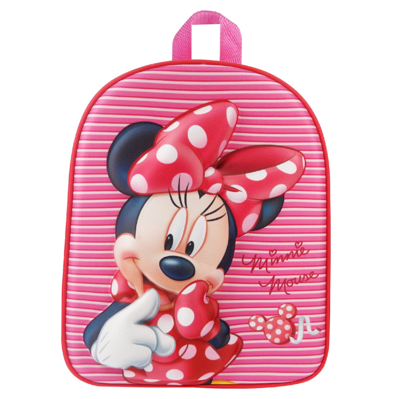 Dětský 3D batoh Minnie Mouse růžový pruhovaný 31 cm