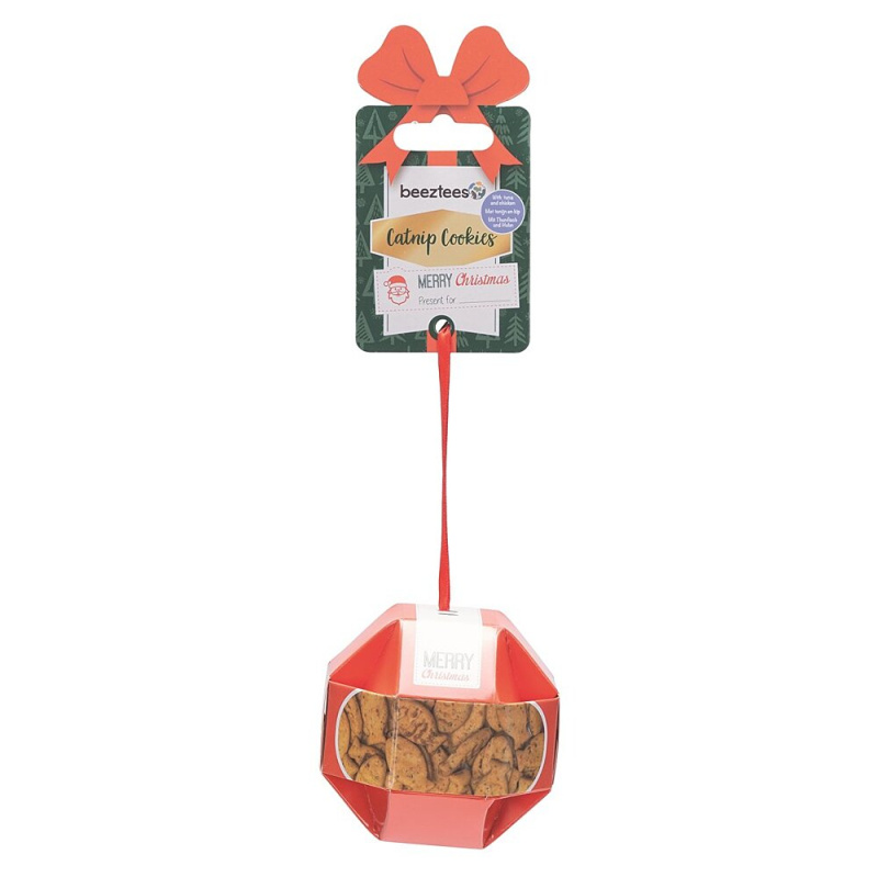 BEEZTEES Xmas ball pamlsky pro kočky catnip kuře tuňák 8,5 x 8 cm