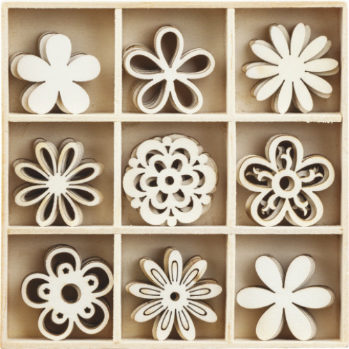 HEYDA Sada dřevěných dekorací v krabičce - květiny DAVER, spol. s r.o.