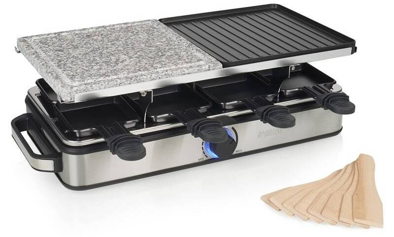 Elektrický stolní gril 5 v 1 Princess 162635 / max. 220 °C / 1400 W / 8 pánviček / 2 grilovací plotýnky, každá a rozměru 21 x 21 cm / černá / stříbrn…