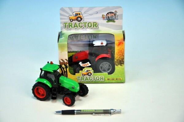 Traktor kov 11cm na setrvačník na baterie se světlem a zvukem 3barvy v krabičce