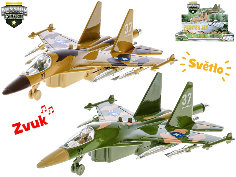 Mission Control vojenské letadlo 19 cm se zpětným chodem, světlem a zvukem