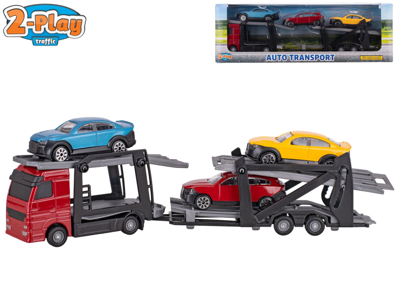 2-Play Přepravník aut kov 1:60 + 3 auta, 2 barvy