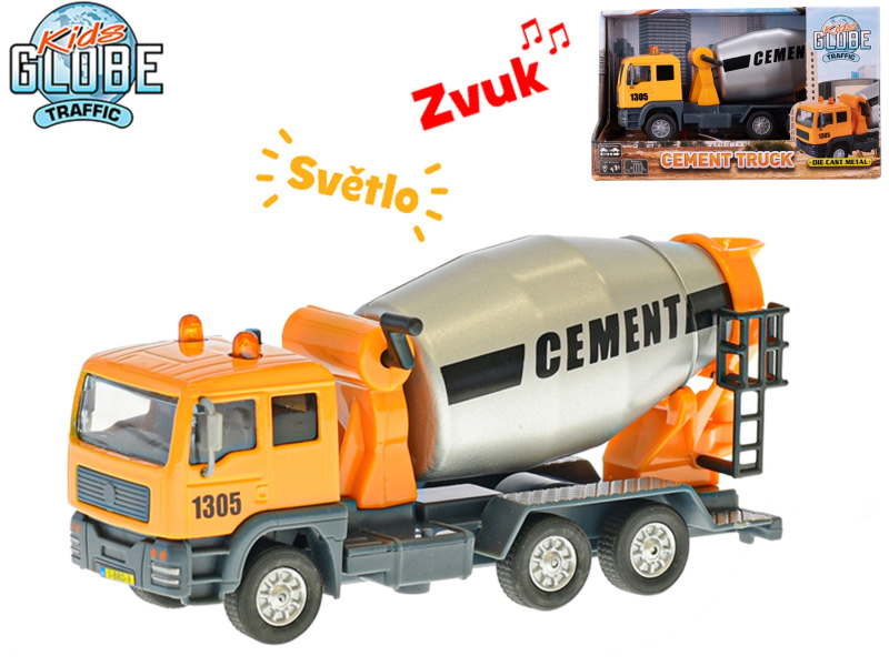 Mikro trading Auto domíchávač kov 15,5 cm na zpětný chod na baterie se zvukem se světlem v krabičce