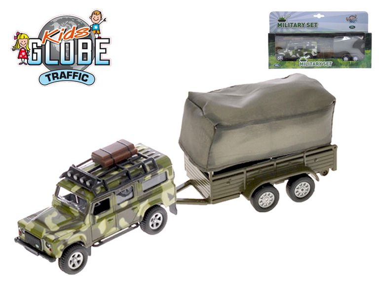 Kids Globe Auto Land Rover Defender Military 14,5cm kov zpětný chod