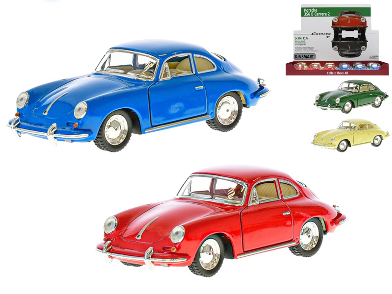 Kovový model Porsche 356B Carrera 1:32 Kinsmart s natahovacím pohonem